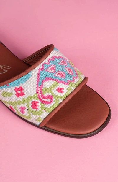 Bypaige Needlepoint Stitched Slide Sandal In Turq
