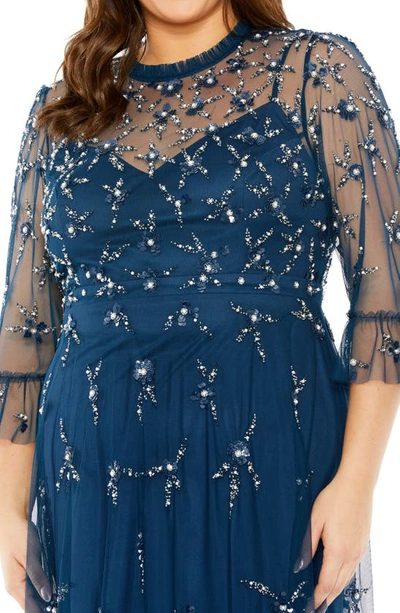 Shop Fabulouss By Mac Duggal Beaded Floral A-line Cocktail Dress In Ocean Blue