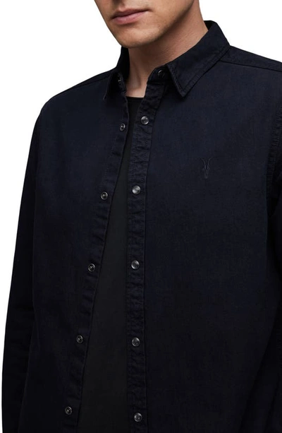 Shop Allsaints Gleason Chambray Snap-up Shirt In Blue Black