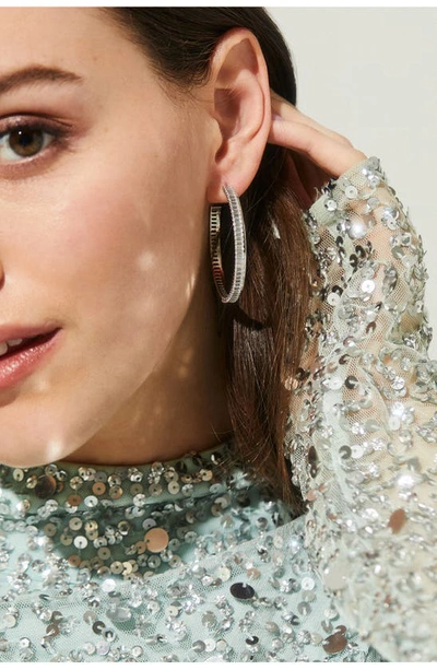 Nadri Large Disco Baguette Cubic Zirconia Hoop Earrings In Rhodium