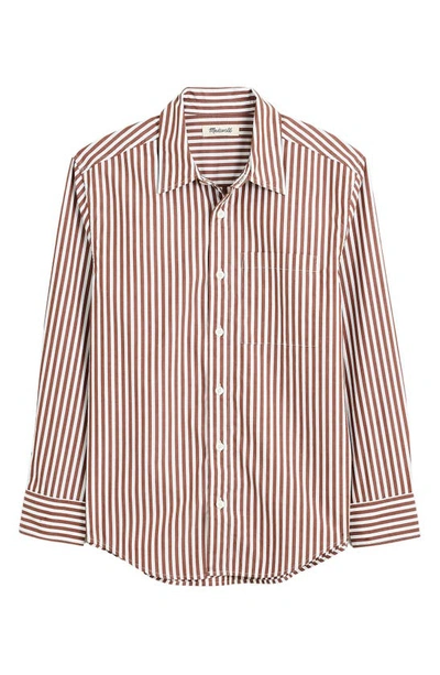 Shop Madewell Big Easy Stripe Long Sleeve Cotton Button-up Shirt In Clifftop Brown