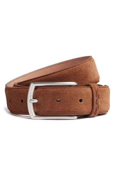 Shop Zegna Triple Stitch Suede Belt In Vicuna