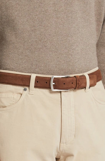 Shop Zegna Triple Stitch Suede Belt In Vicuna