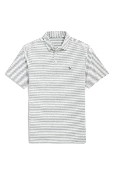 Shop Vineyard Vines Bradley Stripe Sankaty Performance Polo In White Cap/ Olive