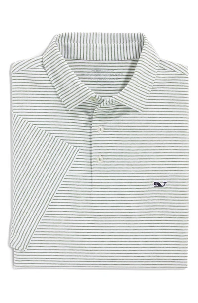 Shop Vineyard Vines Bradley Stripe Sankaty Performance Polo In White Cap/ Olive