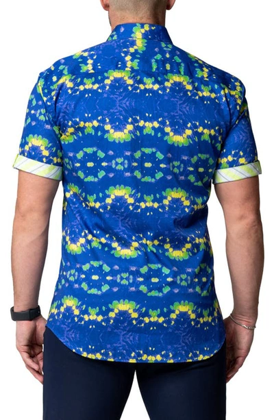 Shop Maceoo Galileo Dyegreen Blue Short Sleeve Cotton Button-up Shirt