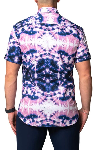 Maceoo Galileo Tie Dye Stars Short Sleeve Cotton Button-up Shirt In Blue