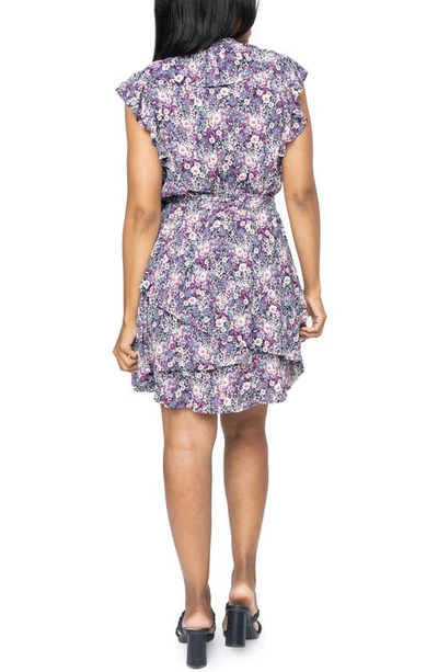Gibsonlook Ruffles For Days Floral Wrap Minidress In Blue Deco Garden Print