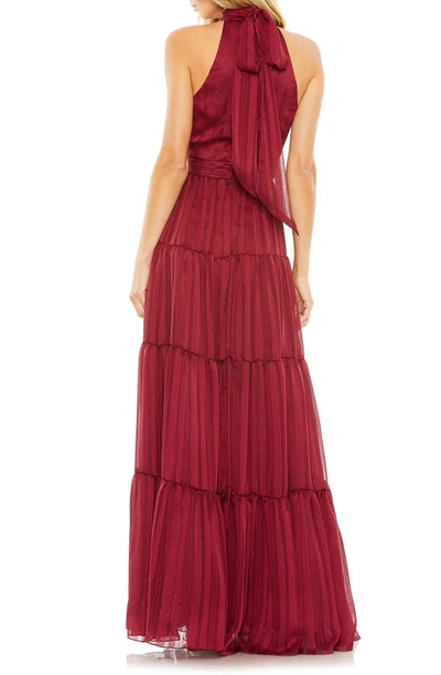 Shop Mac Duggal Bow Back Tiered A-line Gown In Burgundy