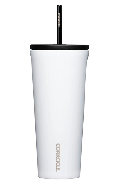 Shop Corkcicle 24-ounce Insulated Cup With Straw In Gloss White