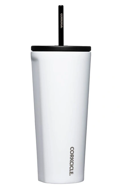 Shop Corkcicle 24-ounce Insulated Cup With Straw In Gloss White