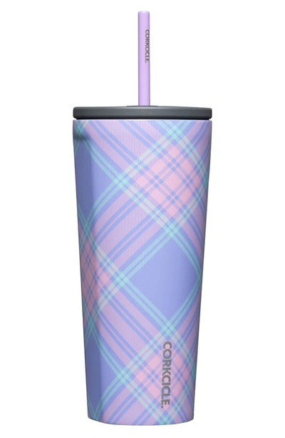 Shop Corkcicle 24-ounce Insulated Cup With Straw In Springtime Plaid