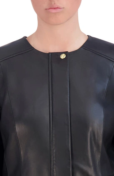 Shop Cole Haan Signature Collarless Leather Jacket In Black