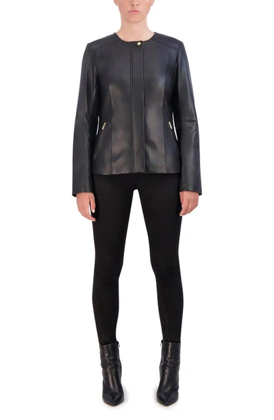 Cole Haan Signature Collarless Leather Jacket In Black