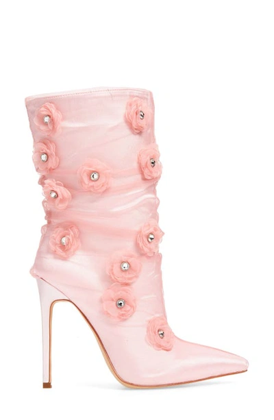 Shop Azalea Wang Acacia Crystal Bloom Stiletto Bootie In Pink