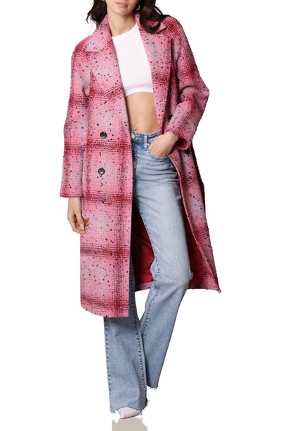 Shop Avec Les Filles Donegal Tweed Double Breasted Wrap Coat In Pink Multi