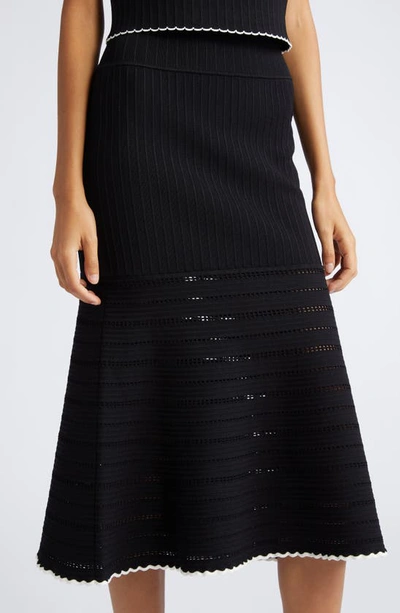 Shop Victoria Beckham Flared Knit Midi Skirt In Black