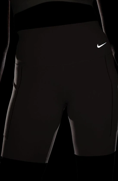 Shop Nike Dri-fit High Waist Bike Shorts In Diffused Taupe/black
