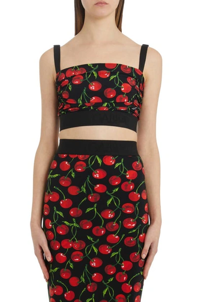 Shop Dolce & Gabbana Cherry Print Crop Top In Black Print