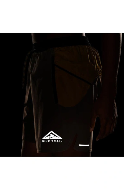 Shop Nike Dri-fit Trail Running Shorts In Khaki/ Sulfur/ Coconut