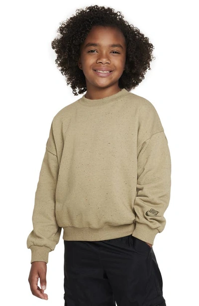 Shop Nike Kids' Icon Oversize Fleece Sweatshirt In Neutral Olive/ Medium Olive