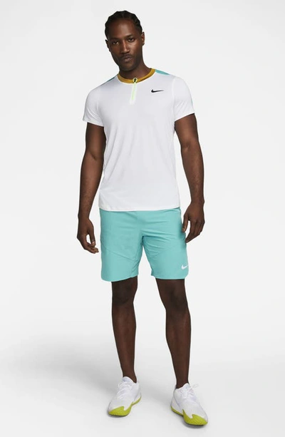 Shop Nike Court Dri-fit Advantage Tennis Half Zip Short Sleeve Top In White/ Teal/ Bronzine/ Black