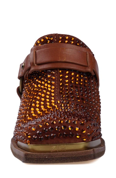 Zigi Alieh Rhinestone Mule In Cognac Suede