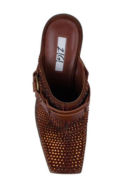 Shop Zigi Alieh Rhinestone Mule In Cognac Suede