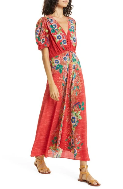 Shop Saloni Lea Print Silk Maxi Dress In 1770-climbing Dianthus Plmt