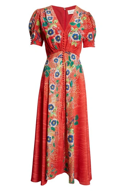 Shop Saloni Lea Print Silk Maxi Dress In 1770-climbing Dianthus Plmt