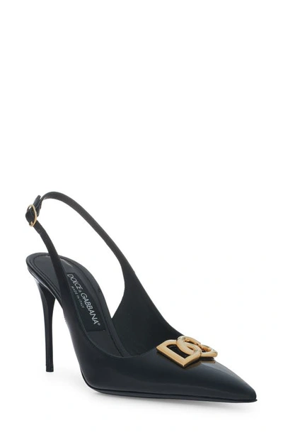 Dolce & Gabbana Lollo 90 Slingback Pumps In Polished Calfskin In Black