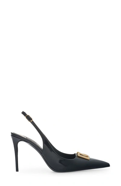 Dolce & Gabbana Lollo 90 Slingback Pumps In Polished Calfskin In Black