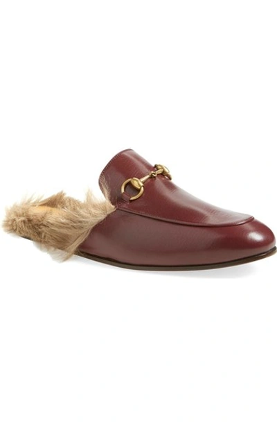 Shop Gucci 'princetown' Genuine Kangaroo Fur Lined Loafer (men) In Red/ Tea Leather