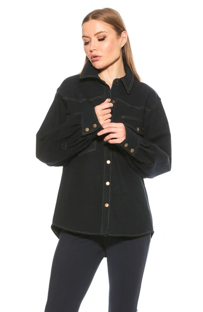 Alexia Admor Della Classic Western Button Down Shirt Jacket In Dark Denim
