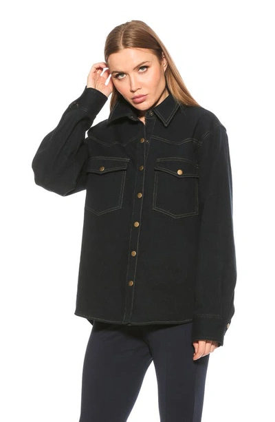 Alexia Admor Della Classic Western Button Down Shirt Jacket In Dark Denim