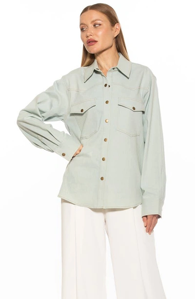 Shop Alexia Admor Della Classic Western Button Down Shirt Jacket In Light Denim