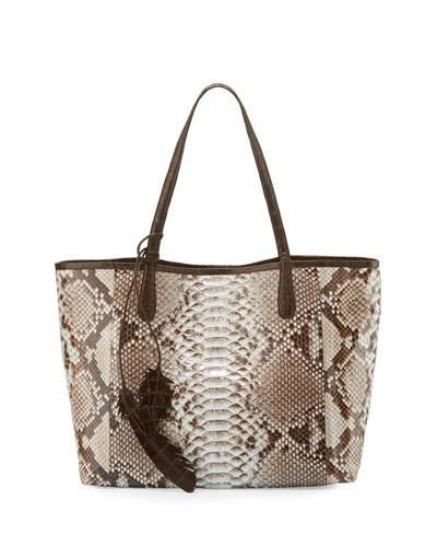 Nancy Gonzalez Erica Python Shopper Tote Bag In Natural Chocolate