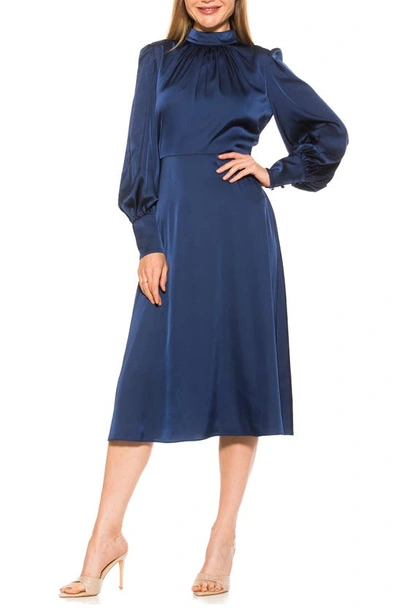 Shop Alexia Admor Francy Long Sleeve Fit & Flare Midi Dress In Lapis