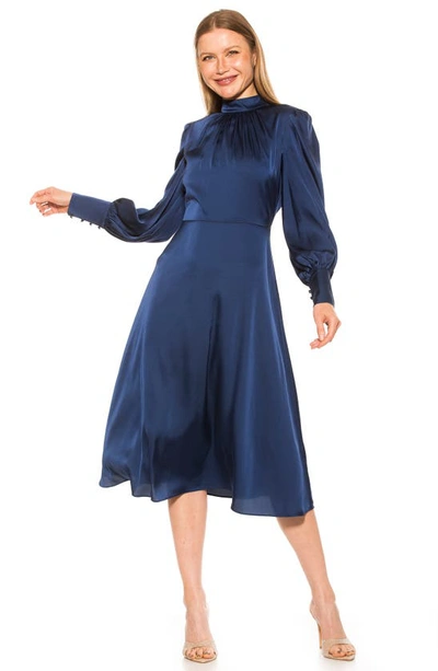 Shop Alexia Admor Francy Long Sleeve Fit & Flare Midi Dress In Lapis
