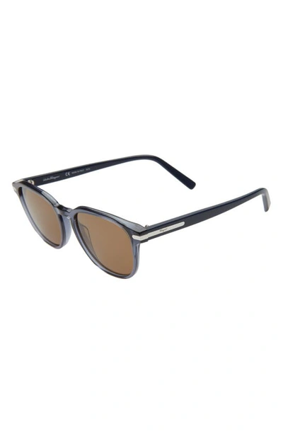 Shop Ferragamo Timeless 53mm Rectangular Sunglasses In Crystal Navy Blue/ Brown