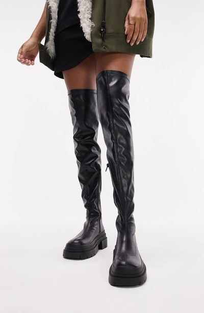 Shop Topshop Tyson Over The Knee Platform Boot In Black