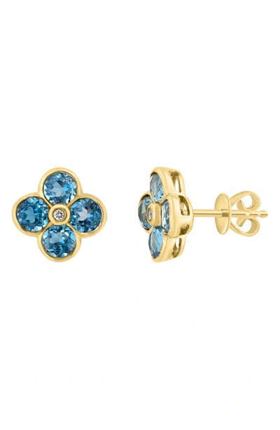 Shop Effy 14k Yellow Gold Semiprecious Stone & Diamond Flower Stud Earrings In Blue