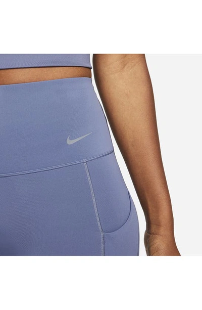 Shop Nike Universa Dri-fit Medium Support High Waist Leggings In Diffused Blue/ Black