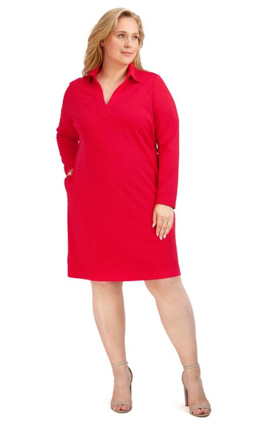 Shop Foxcroft Angel Long Sleeve Jersey Dress In Red