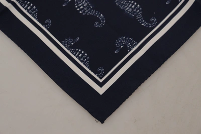 Dolce & Gabbana Blue Seahorse Dg Printed Square Handkerchief Scarf In Blue