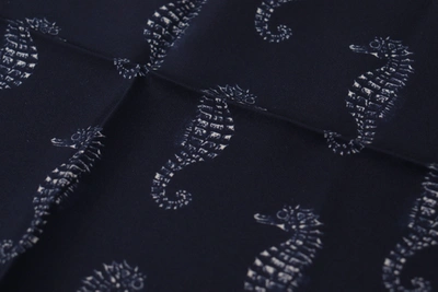 Dolce & Gabbana Blue Seahorse Dg Printed Square Handkerchief Scarf In Blue