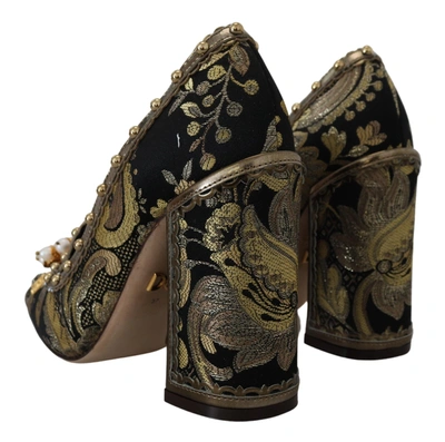 Shop Dolce & Gabbana Crystal Square Toe Brocade Pumps Women's Shoes In Gold
