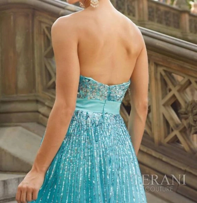 Shop Terani Couture Terani Gown In Aqua In Blue