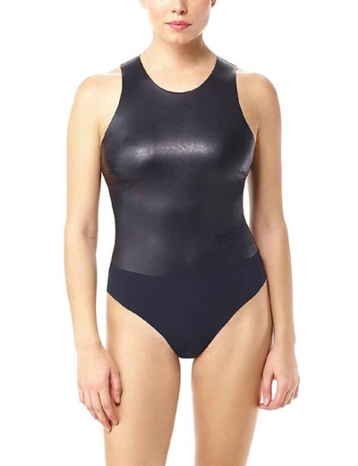 Commando Faux Leather V-neck Bodysuit In Black