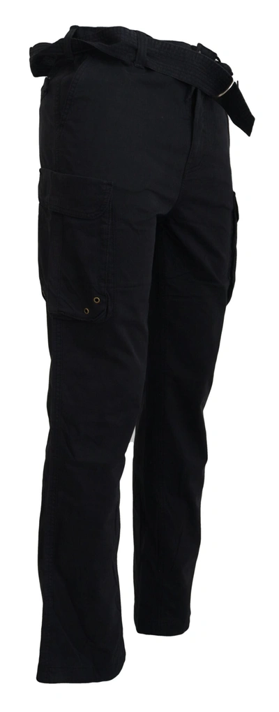 Shop Roberto Cavalli Elegant Black Cargo Pants With Men's Belt